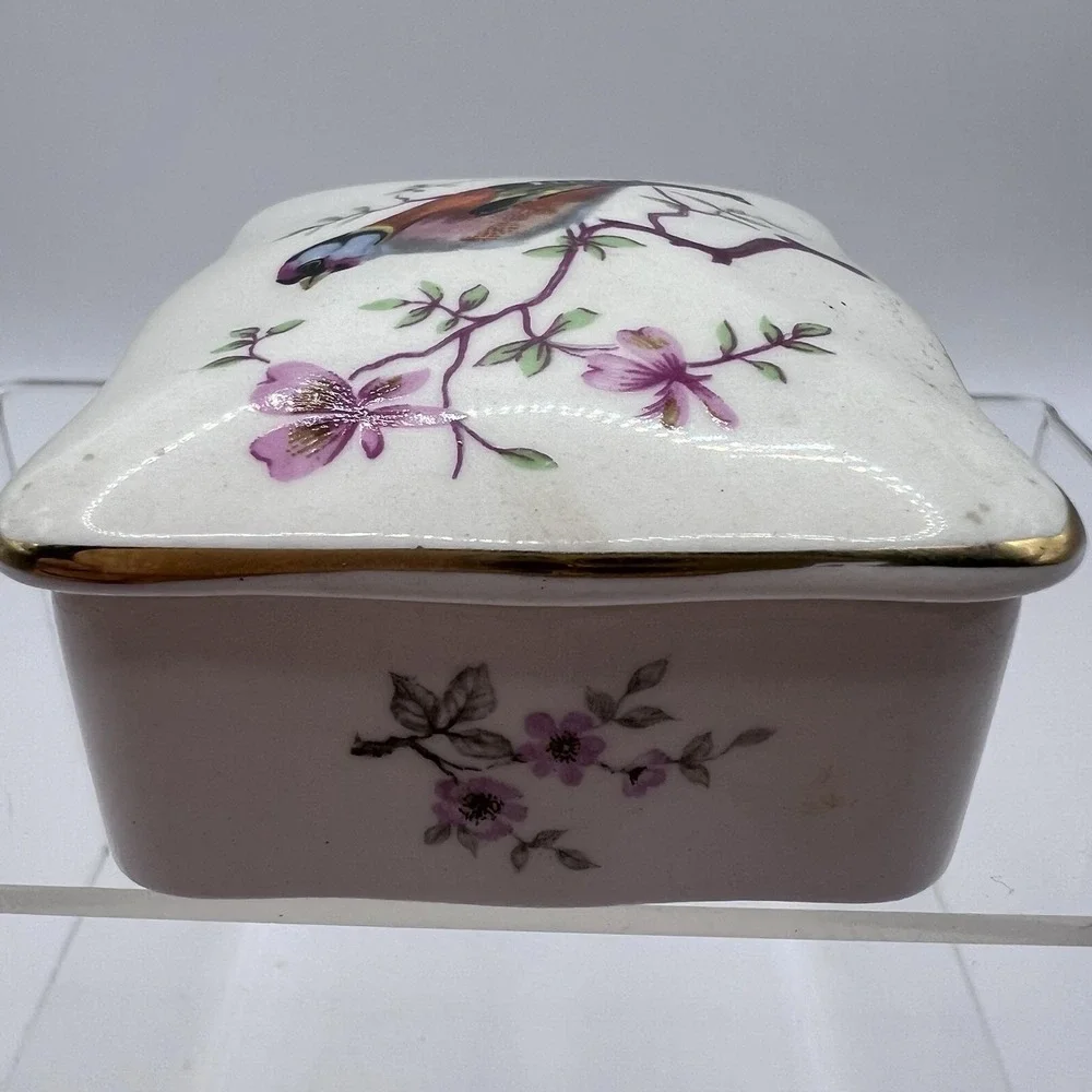 Vtg Bird Trinket Box PALISSY Royal Worcester Company England Hand Painted 3